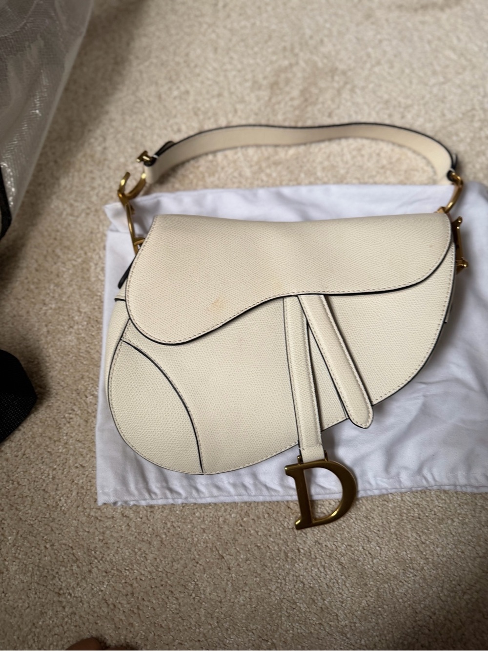 Cream Saddle Shoulder Bag with Gold Accent